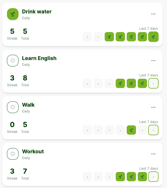 Simple habit tracking interface
